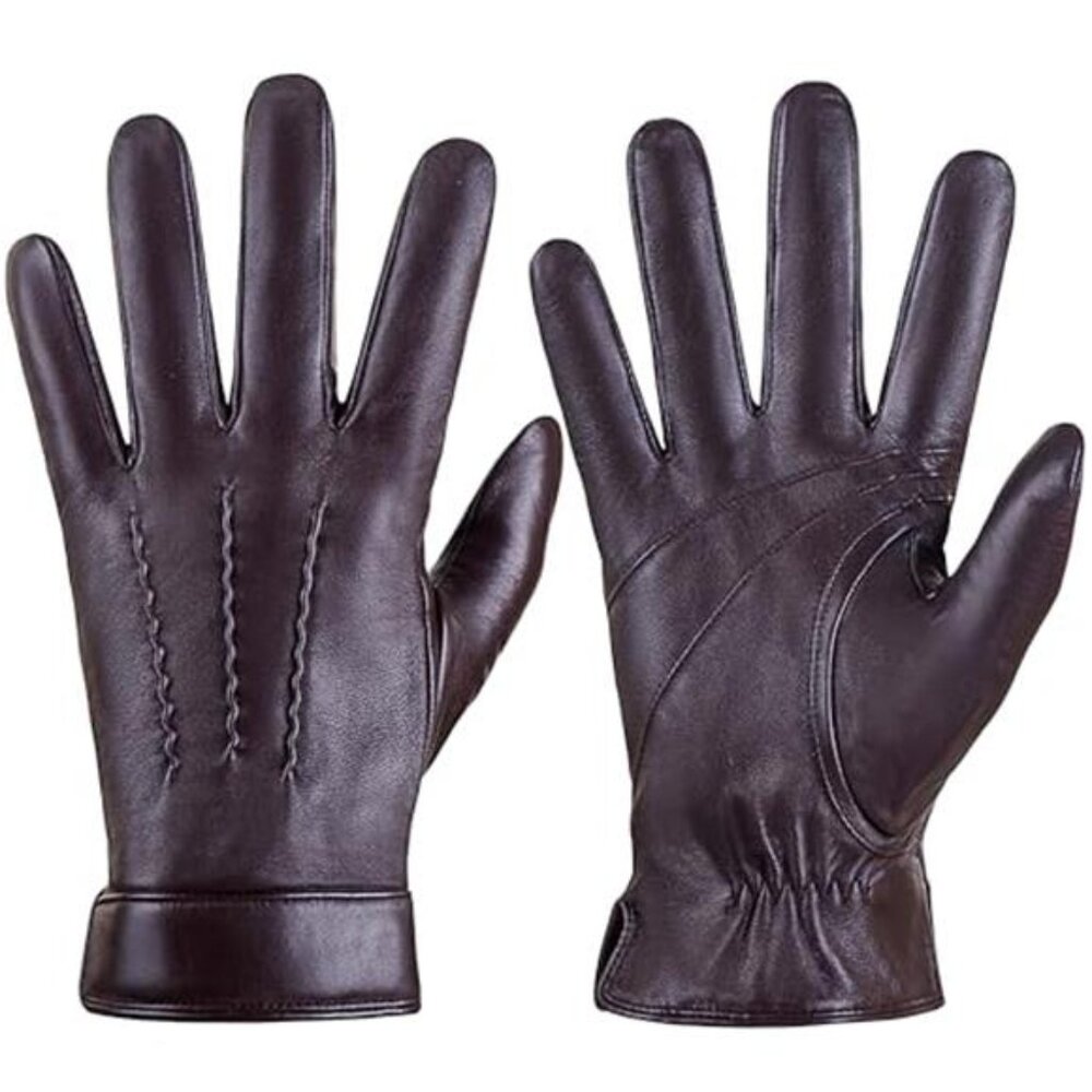 Genuine Sheepskin Leather Gloves Men Cashmere Lined Touchscreen Winter